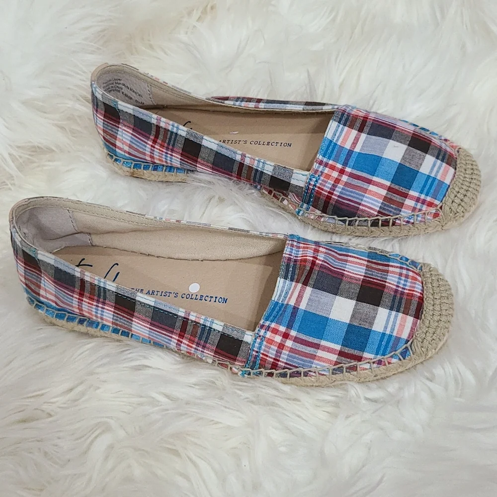 Franco Sarto Womens Espadrille Plaid Canvas Fabric Size ‎ 6.5 M